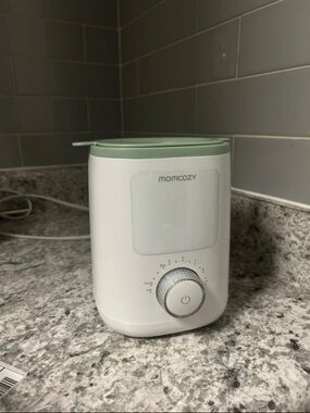 Momcozy White and Light Green Bottle Warmer with Simple Dial Control
